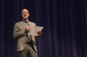 President Troy Paino reported on all things UMW during a faculty/staff address to kick off the fall 2024 semester. Photo by Karen Pearlman.